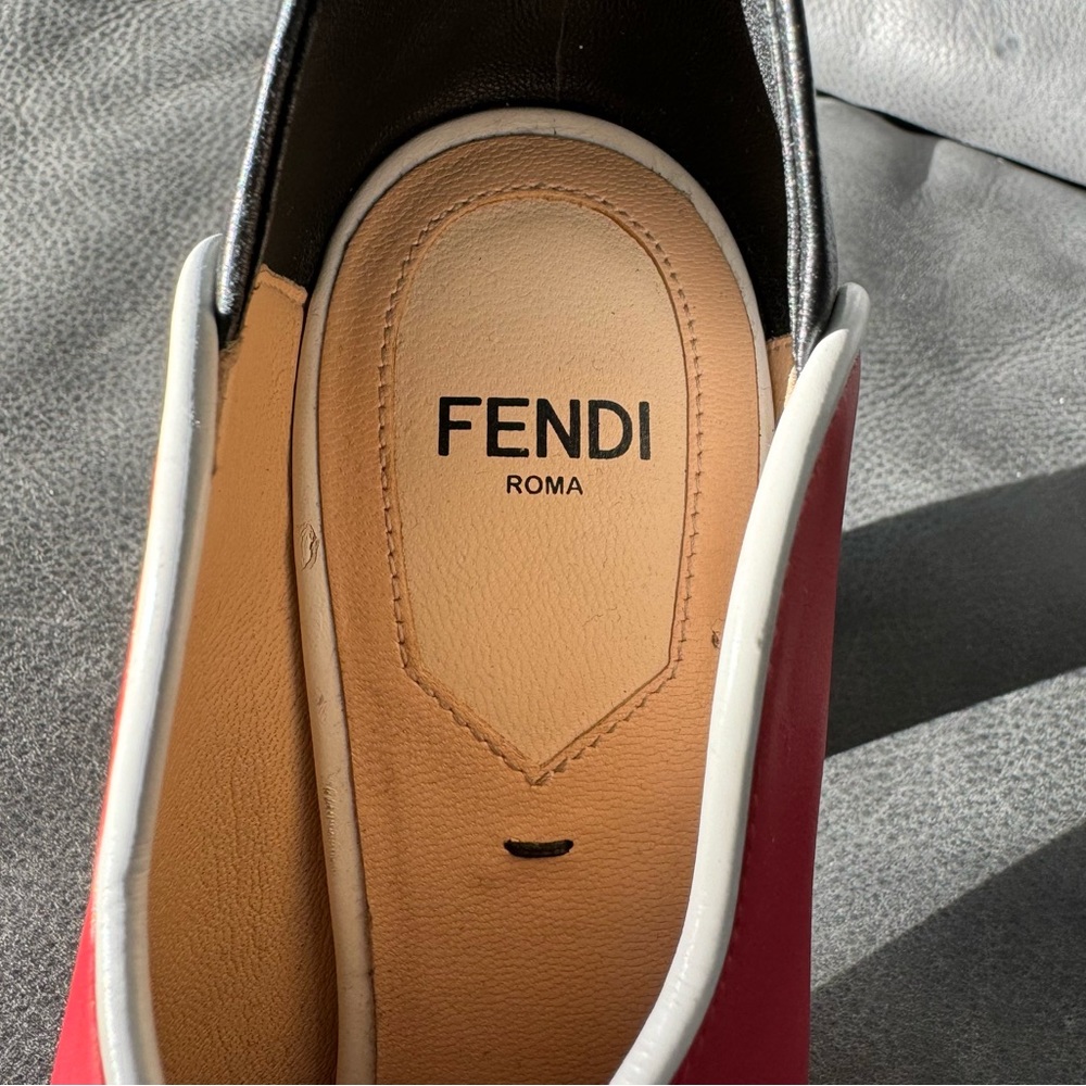 Fendi multi color scallop open toe wooden heel red - Picture 7 of 8